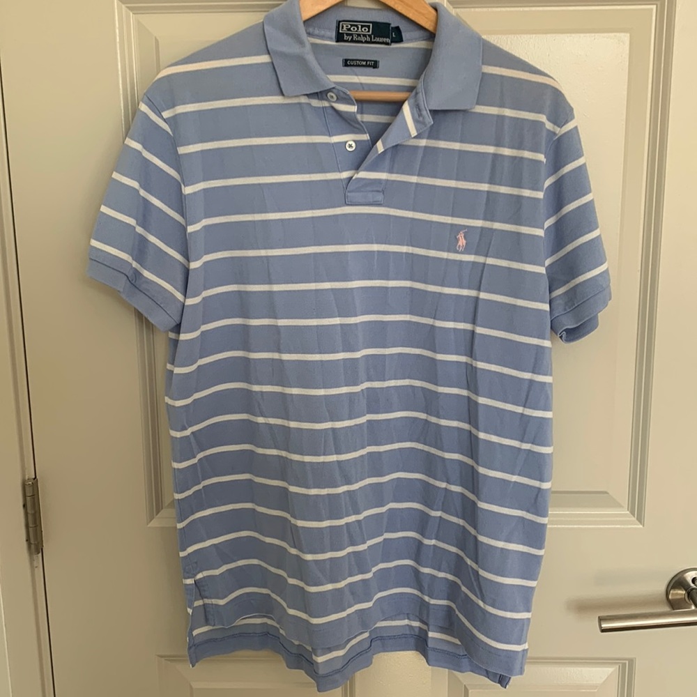 Polo by Ralph Lauren Custom Fit Polo Light Blue with White Stripes